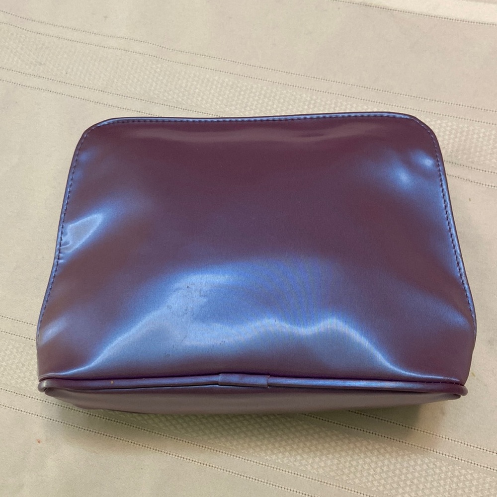 Purple Metallic Large Zippered Closure Quality Nylon Cosmetics/Makeup Bag EUC